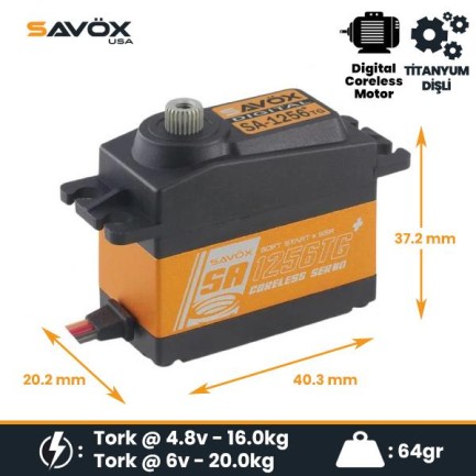 Savox SA1256TGP Digital Servo Coreless Motor With Soft Start High Voltage Titanium Dişli - Thumbnail