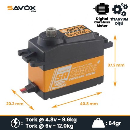 Savox SA1258TGP Digital Servo Coreless Motor With Soft Start High Voltage Titanium Dişli - Thumbnail