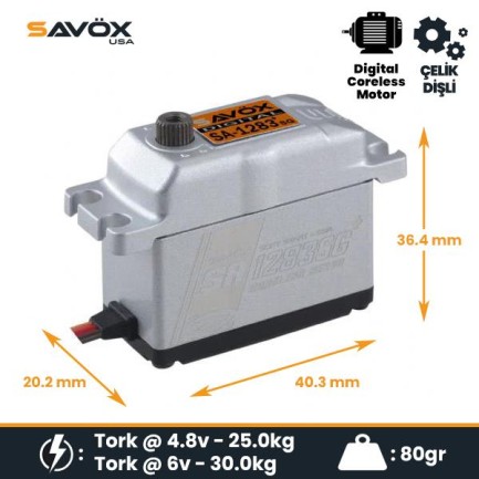 Savox - Savox SA1283SGP Digital Servo Coreless Motor With Soft Start High Voltage Çelik Dişli