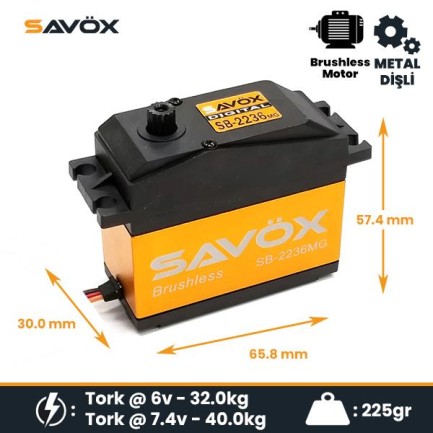 Savox SB2236MG Digital Servo Brushless Motor High Voltage Su Geçirmez Metal Dişli - Thumbnail