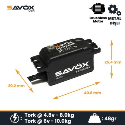 Savox SB2263MG-BE Black Edition Digital Servo Brushless Motor Low Profile High Voltage Metal Dişli - Thumbnail