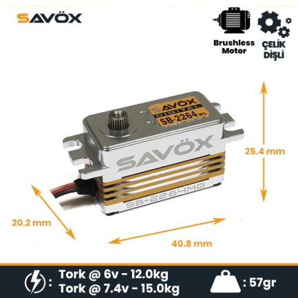 Savox SB2264MG Digital Servo Brushless Motor Low Profile High Voltage Çelik Dişli - Thumbnail