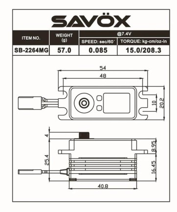 Savox SB2264MG Digital Servo Brushless Motor Low Profile High Voltage Çelik Dişli - Thumbnail