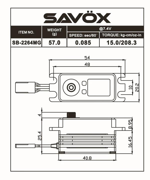 Savox SB2264MG Digital Servo Brushless Motor Low Profile High Voltage Çelik Dişli