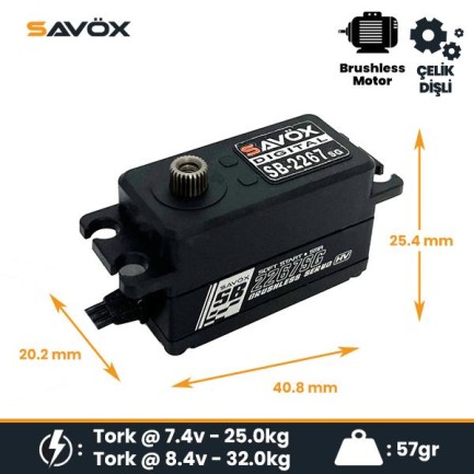 Savox SB2267SGP Digital Servo Brushless Motor Low Profile with Soft Start High Voltage Çelik Dişli - Thumbnail