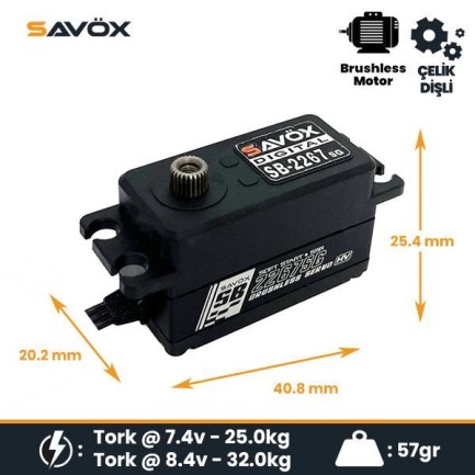 Savox - Savox SB2267SGP Digital Servo Brushless Motor Low Profile with Soft Start High Voltage Çelik Dişli