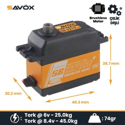 Savox - Savox SB2270SGP Digital Servo Brushless Motor with Soft Start High Voltage Çelik Dişli