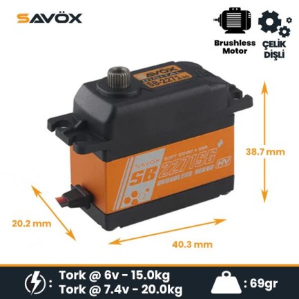 Savox - Savox SB2271SGP Digital Servo Brushless Motor High Voltage Çelik Dişli