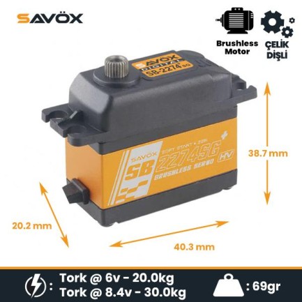 Savox SB2274SGP Digital Servo Brushless Motor with Soft Start High Voltage Çelik Dişli - Thumbnail