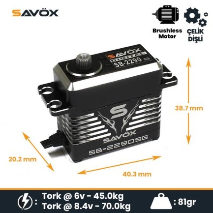 Savox SB2290SG Black Edition Digital Servo Brushless Motor High Voltage Çelik Dişli - Thumbnail