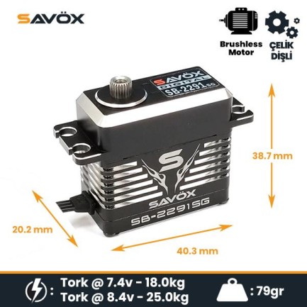 Savox SB2291SG Black Edition Digital Servo Brushless Motor High Voltage Çelik Dişli - Thumbnail