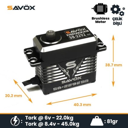 Savox SB2292SG Black Edition Digital Servo Brushless Motor High Voltage Çelik Dişli - Thumbnail