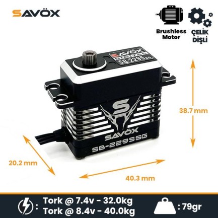 Savox - Savox SB2295SG Black Edition Digital Servo Brushless Motor High Torque High Voltage Çelik Dişli