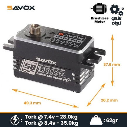 Savox - Savox SB3262SG Digital Servo Brushless Motor Low Profile High Voltage Metal Dişli