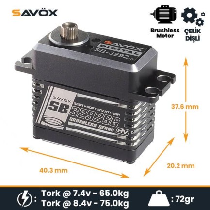 Savox SB3292SG Digital Servo Brushless Motor High Voltage Çelik Dişli - Thumbnail