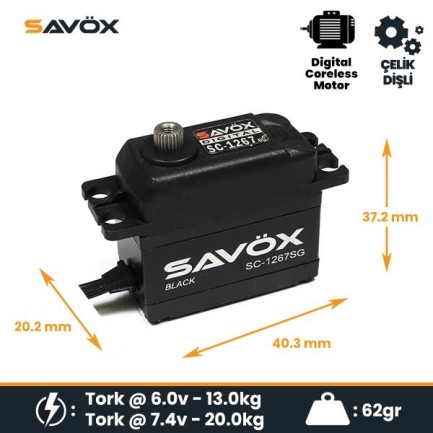 Savox - Savox SC-1267SG-BE Black Edition Digital Servo Coreless Motor High Voltage Su Geçirmez Metal Dişli