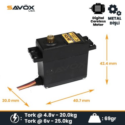 Savox SC1201MG Digital Servo Coreless Motor High Voltage Metal Dişli - Thumbnail