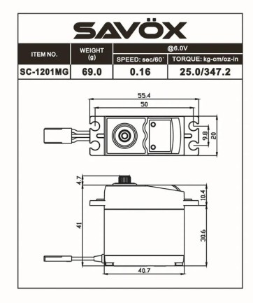 Savox SC1201MG Digital Servo Coreless Motor High Voltage Metal Dişli - Thumbnail