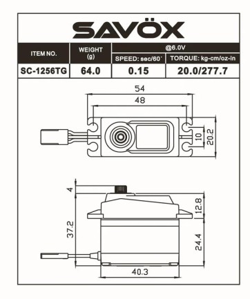 Savox SC1256TG-BE Black Edition Digital Servo Coreless Motor High Voltage Titanium Dişli - Thumbnail