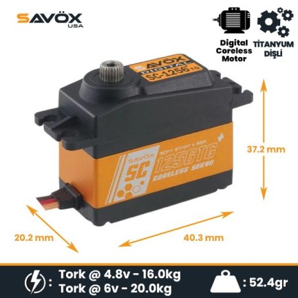 Savox SC1256TGP Digital Servo Coreless Motor With Soft Start High Voltage Su Geçirmez Titanium Dişli - Thumbnail