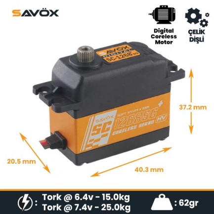 Savox - Savox SC1268SGP Digital Servo Coreless Motor High Voltage Su Geçirmez Metal Dişli