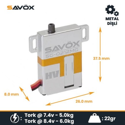 Savox - Savox SG-0212MG Digital Servo DC Motor High Voltage Su Geçirmez Metal Dişli