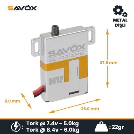 Savox SG-0212MG Digital Servo DC Motor High Voltage Metal Dişli - Thumbnail