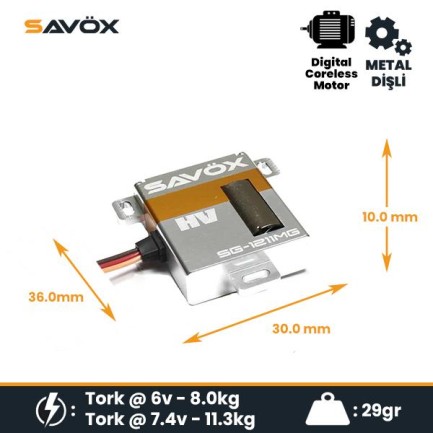 Savox SG1211MG Digital Servo Coreless Motor High Voltage Metal Dişli - Thumbnail