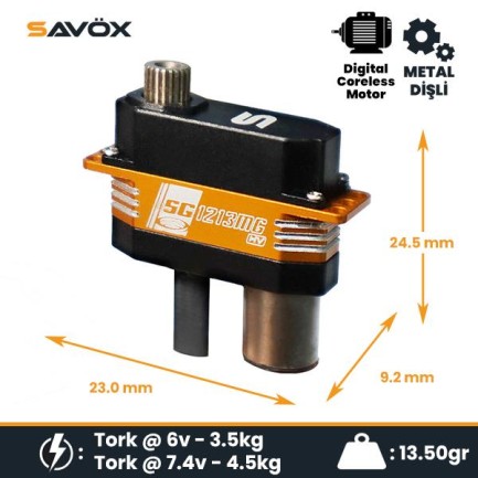 Savox SG1213MG Micro Digital Servo Coreless Motor High Voltage Metal Dişli - Thumbnail