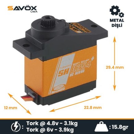 Savox SH0254P Micro Digital Servo DC Motor With Soft Start High Torque Metal Dişli - Thumbnail