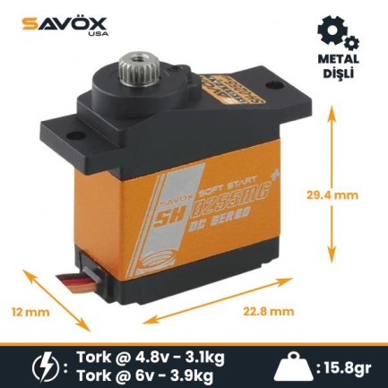 Savox SH0255MGP Micro Digital Servo DC Motor With Soft Start High Torque Metal Dişli - Thumbnail