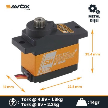 Savox SH0257MGP Micro Digital Servo DC Motor With Soft Start High Torque Metal Dişli - Thumbnail