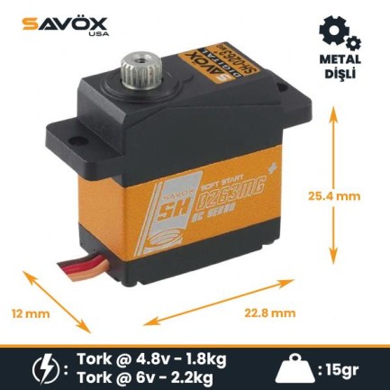 Savox SH0263MGP Micro Digital Servo DC Motor With Soft Start High Torque Metal Dişli - Thumbnail