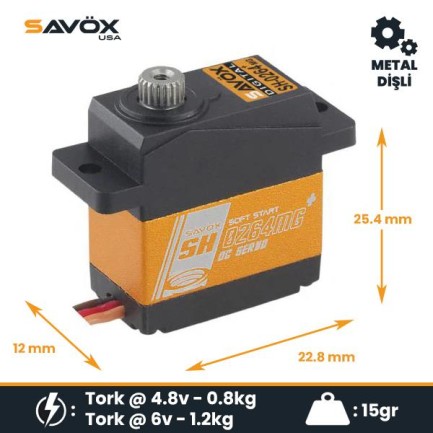 Savox SH0264MGP Micro Digital Servo DC Motor With Soft Start High Torque Metal Dişli - Thumbnail