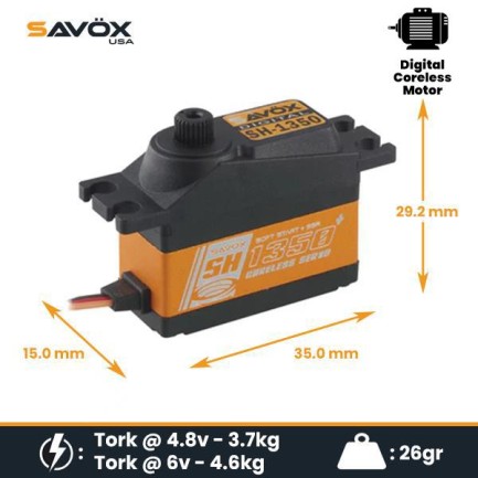 Savox SH1350P Mini Digital Servo Coreless Motor With Soft Start High Voltage - Thumbnail