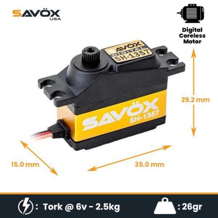 Savox SH1357 Mini Digital Servo Coreless Motor High Voltage - Thumbnail