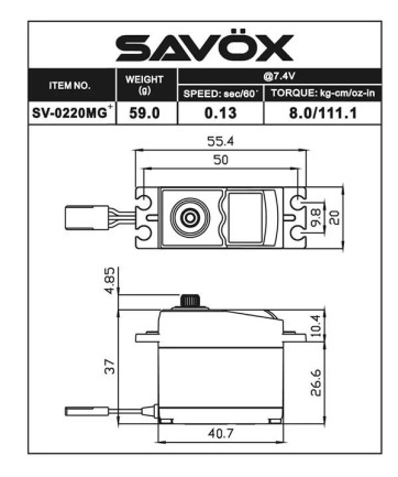 Savox SV-0220MGP Digital Servo DC Motor High Voltage Su Geçirmez Metal Dişli - Thumbnail