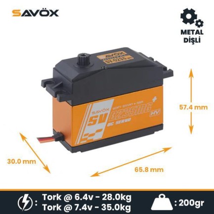 Savox - Savox SV-0235MG Digital Servo DC Motor High Voltage Su Geçirmez Metal Dişli