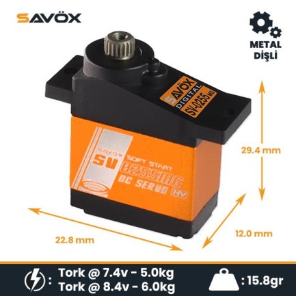 Savox SV-0255MG Digital Servo DC Motor High Voltage Su Geçirmez Metal Dişli - Thumbnail