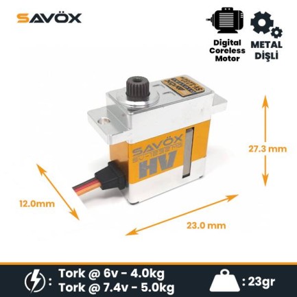 Savox - Savox SV1232MG Micro Digital Servo Coreless Motor High Voltage Su Geçirmez Metal Dişli