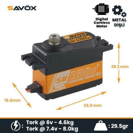 Savox SV1250MGP Digital Servo Coreless Motor High Voltage Metal Dişli - Thumbnail