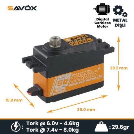 Savox SV1255MG Digital Servo Coreless Motor High Voltage Su Geçirmez Metal Dişli - Thumbnail