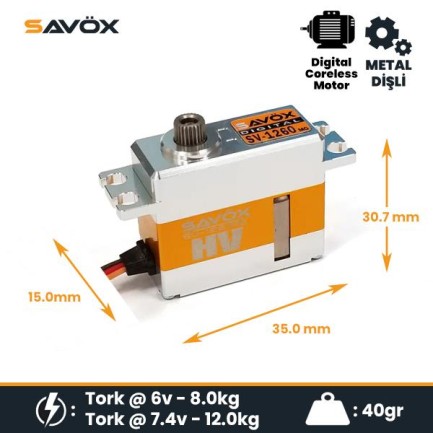 Savox SV1260MG Mini Digital Servo Coreless Motor High Voltage Metal Dişli - Thumbnail