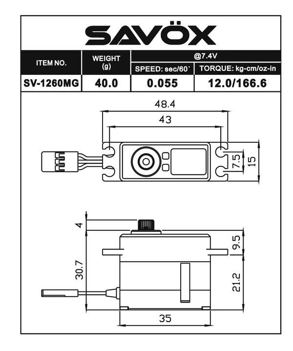 Savox SV1260MG Mini Digital Servo Coreless Motor High Voltage Metal Dişli