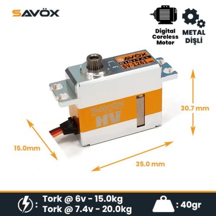 Savox SV1261MG Mini Digital Servo Coreless Motor High Voltage Metal Dişli - Thumbnail