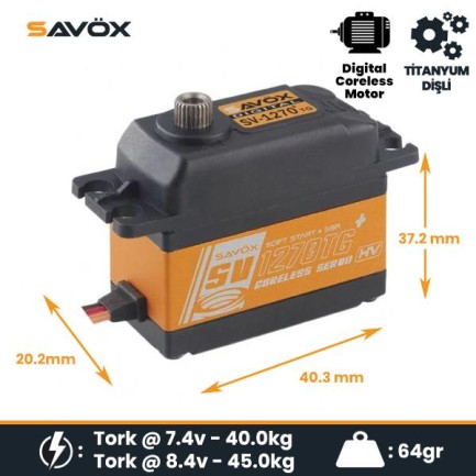 Savox SV1270TGP Digital Servo Coreless Motor with Soft Start High Voltage Titanium Dişli - Thumbnail