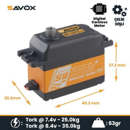 Savox SV1271SGP Digital Servo Coreless Motor with Soft Start High Voltage Çelik Dişli - Thumbnail