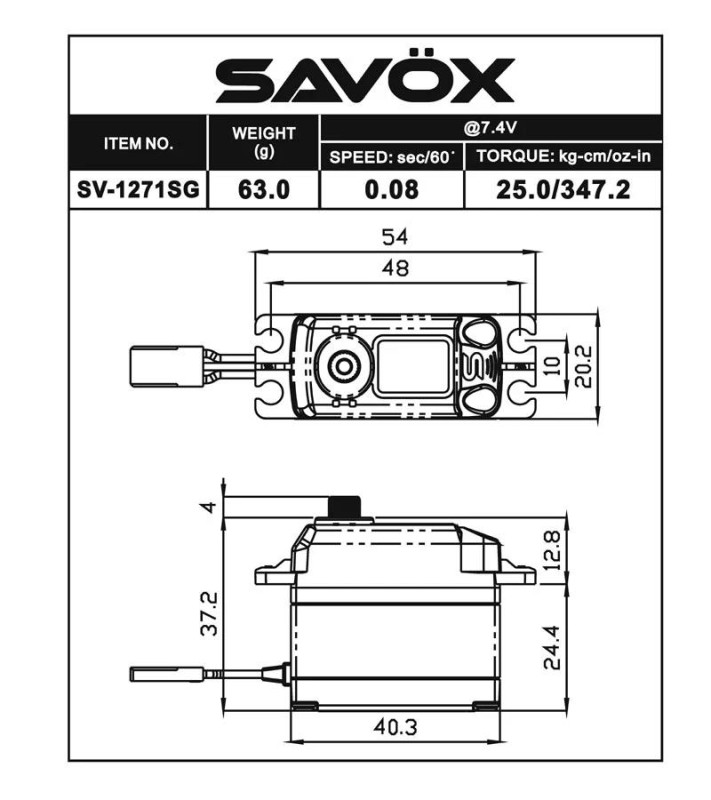 Savox SV1271SGP Digital Servo Coreless Motor with Soft Start High Voltage Çelik Dişli