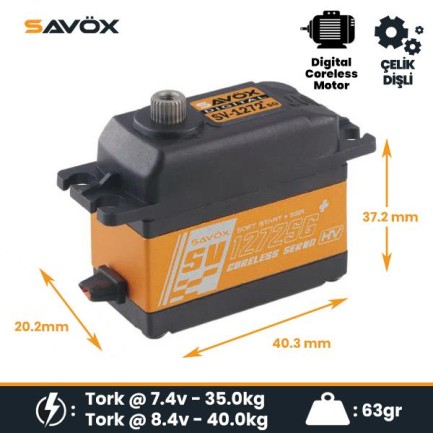 Savox SV1272SGP Digital Servo Coreless Motor with Soft Start High Voltage Çelik Dişli - Thumbnail