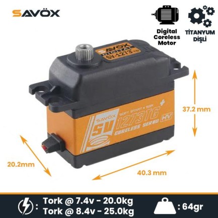 Savox SV1273TGP Digital Servo Coreless Motor with Soft Start High Voltage Titanium Dişli - Thumbnail